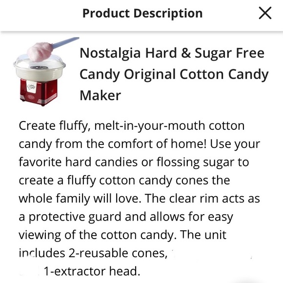 Nostalgia Hard & Sugar Free Candy COTTON CANDY Maker - Picture 10 of 11